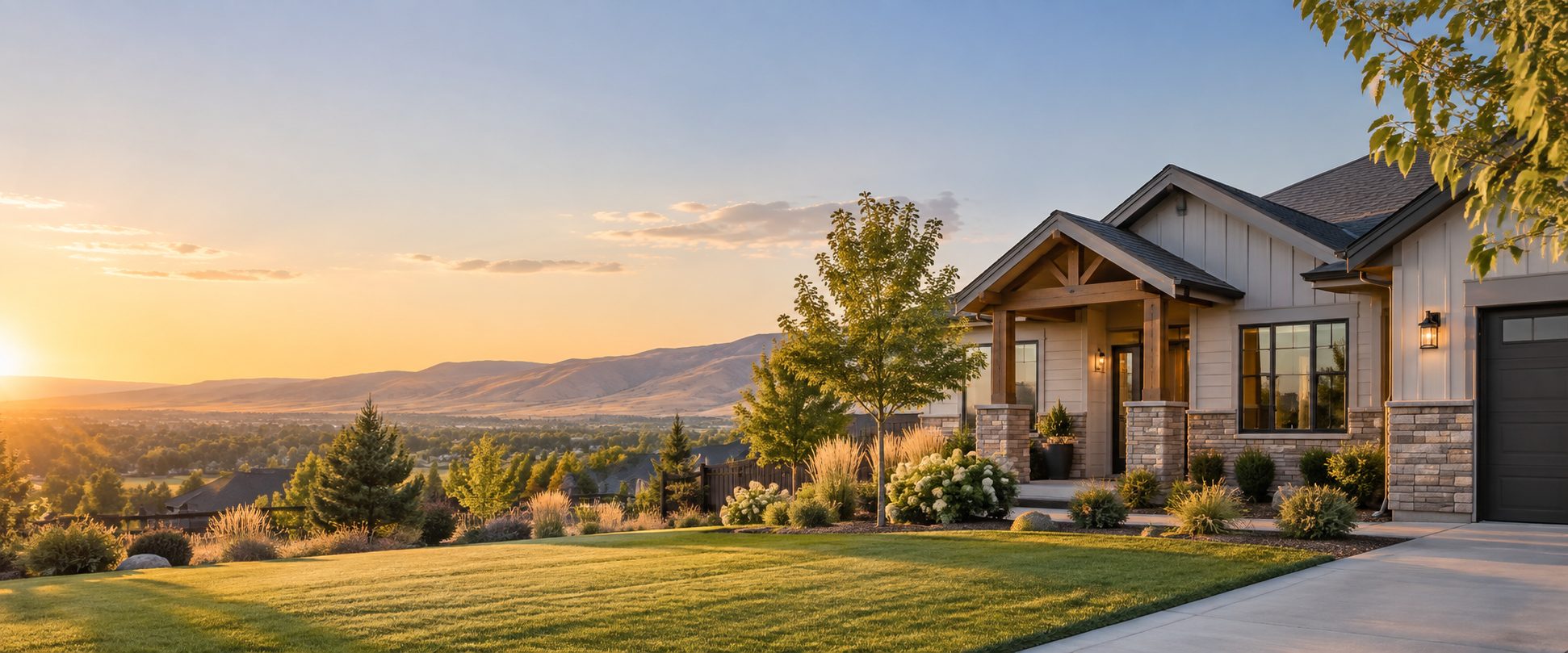 Craftsman home above the Treasure Valley at sunset, Idaho rental property